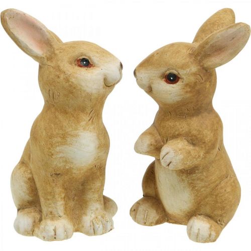 Artikel Bunny zittend, keramiek decoratie, Pasen, paar konijntjes bruin H15cm set van 2