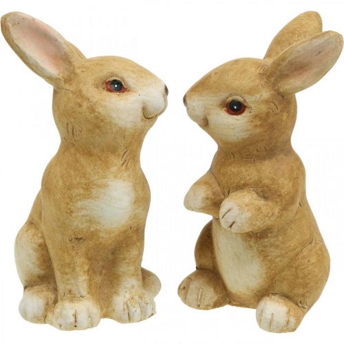 Floristik24 Bunny zittend, keramiek decoratie, Pasen, paar konijntjes bruin H15cm set van 2