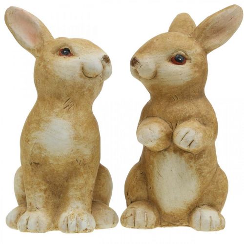 Artikel Bunny zittend, keramiek decoratie, Pasen, paar konijntjes bruin H15cm set van 2