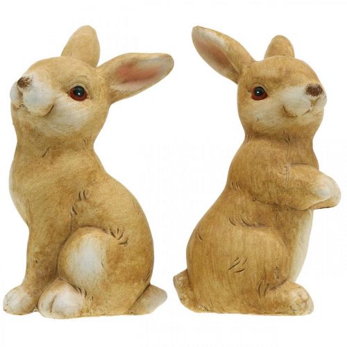 Artikel Bunny zittend, keramiek decoratie, Pasen, paar konijntjes bruin H15cm set van 2