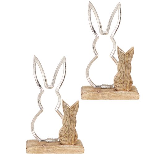 Artikel Decoratief Konijn Metaal &amp; Hout – Modern Paasfiguur in natuurlijk design 22cm 2 st.