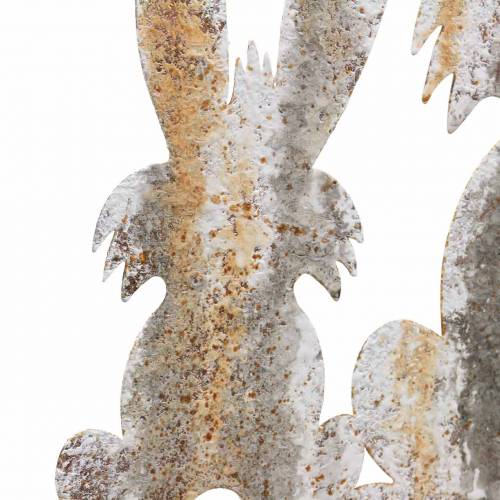 Artikel Paasdecoratie konijn met kind om op te plakken roest berkenlook metaal 25×32cm