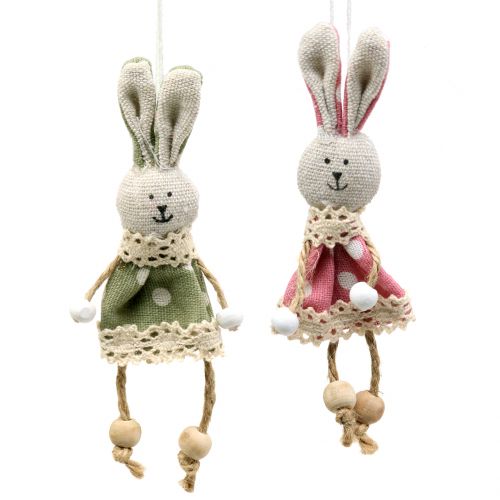 Floristik24 Bunny stof om op te hangen roze/groen 12cm 6p