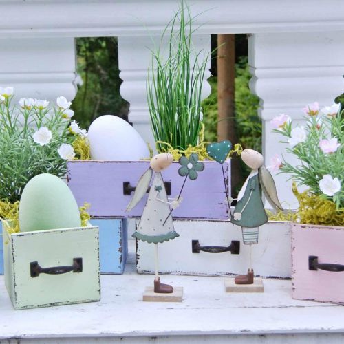 Floristik24 Metalen Paasdecoratie Lente Paashaas Paar Tafeldecoratie Groen Beige L29.5/31.5cm Set van 2