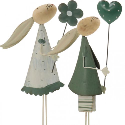 Floristik24 Metalen Paasdecoratie Lente Paashaas Paar Tafeldecoratie Groen Beige L29.5/31.5cm Set van 2