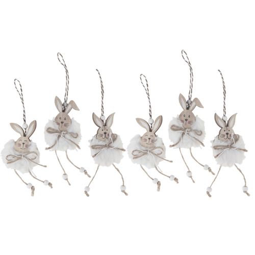 Floristik24 Konijntjes decoratieve houten konijntjes om op te hangen naturel wit 5cm×12cm 6st