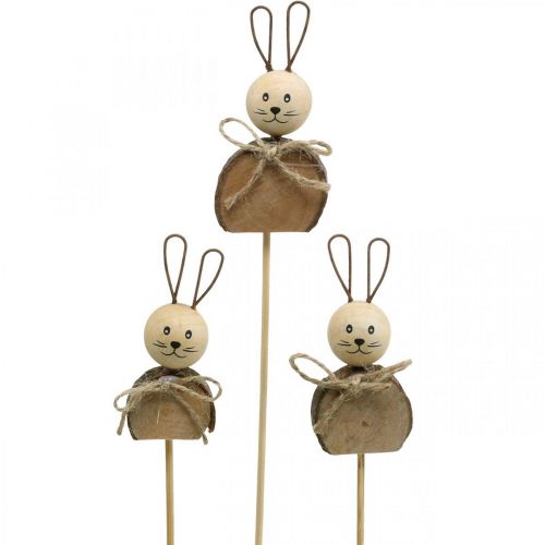 Bunny bloem stok hout roest Paashaas decoratie natuur 8cm 8st