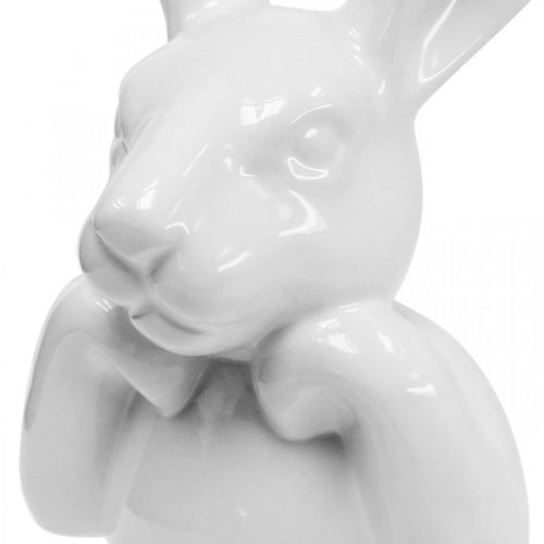 Deco konijn keramiek wit, konijn buste paasdecoratie H17cm 3st