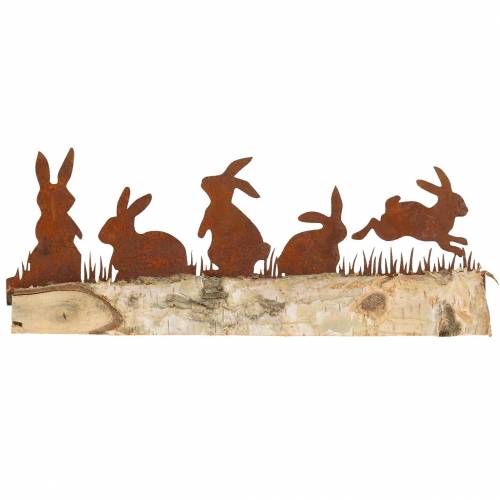 Floristik24 Konijn familie metaal roest op houten basis berk 25cm H9cm