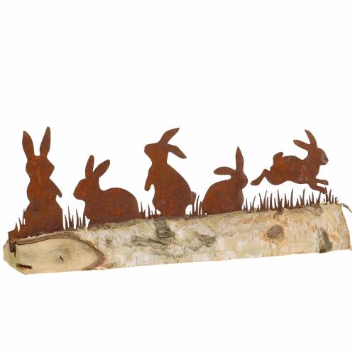 Floristik24 Konijn familie metaal roest op houten basis berk 25cm H9cm
