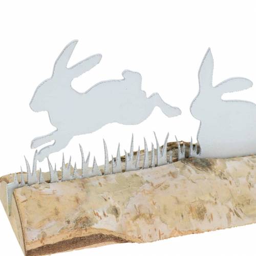 Floristik24 Konijnenfamilie metaal wit op houten sokkel berken 25cm H9cm