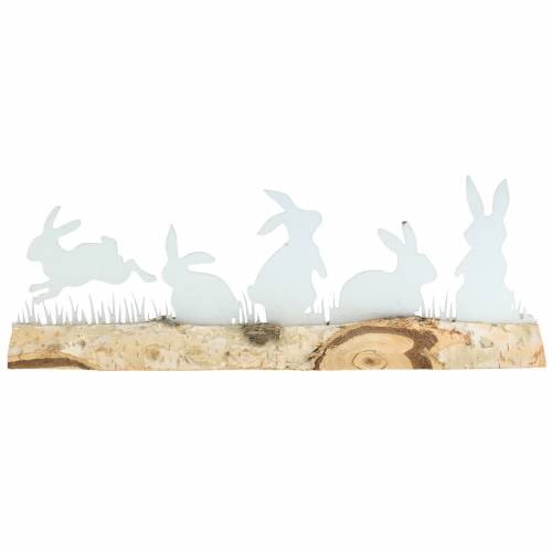 Floristik24 Konijnenfamilie metaal wit op houten sokkel berken 25cm H9cm