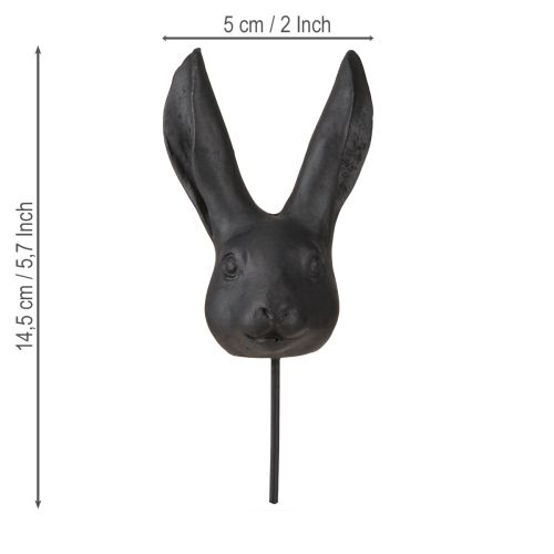 Floristik24 Konijnenkop decoratie op stok konijn zwart mat 10cm 2st
