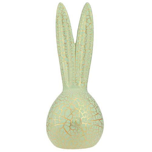 Artikel Konijnenkop Paashaas decoratie mintgroen goud craquelé H28cm