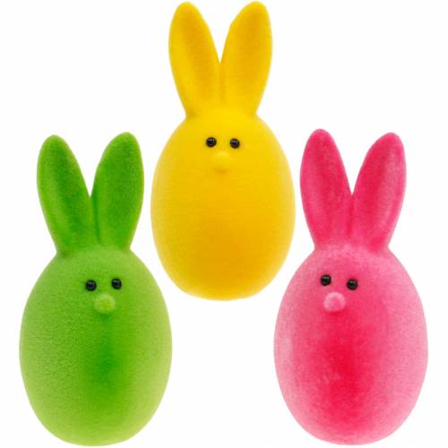 Artikel Paaseierenmix met oren, gevlokte konijneneieren, kleurrijke paasdecoratie 6st