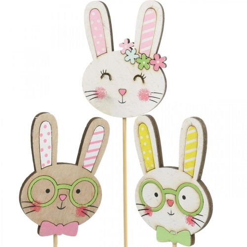 Floristik24 Grappige paashaas decoratie konijnenkop op stok bloemdecoratie 7cm 12 st