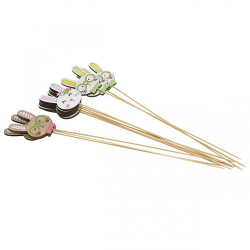 Floristik24 Grappige paashaas decoratie konijnenkop op stok bloemdecoratie 7cm 12 st