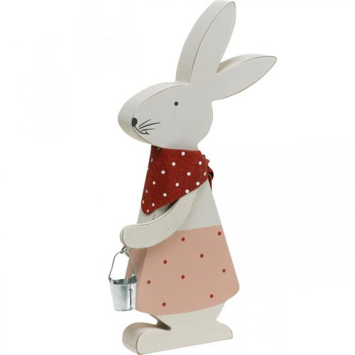 Artikel Konijnenmeisje, lentedecoratie, houten konijn met een emmer, paashaas