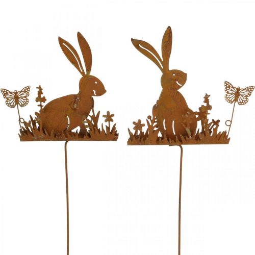 Floristik24 Bunny bloem plug roest decoratieve plug metaal Pasen 11cm 4st