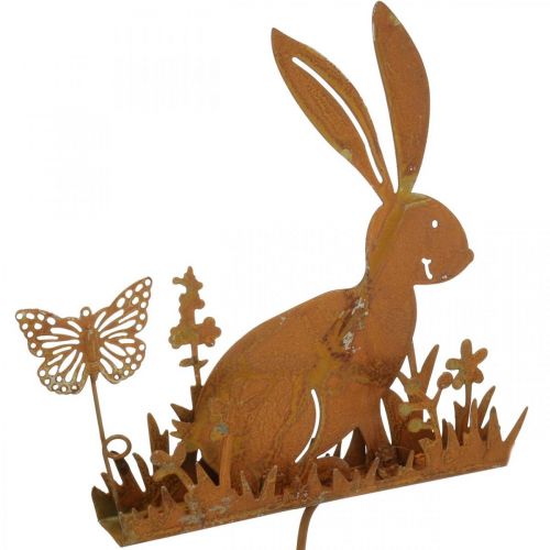 Floristik24 Bunny bloem plug roest decoratieve plug metaal Pasen 11cm 4st