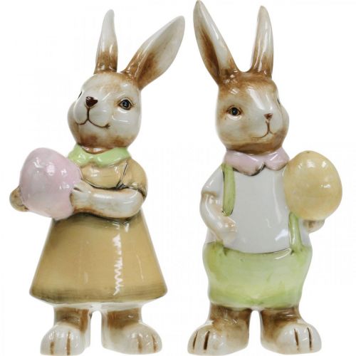 Floristik24 Deco paashazen met ei, paasdecoratie konijntjes, keramiek, H24cm 2st