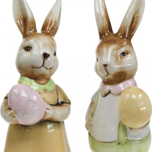 Floristik24 Deco paashazen met ei, paasdecoratie konijntjes, keramiek, H24cm 2st