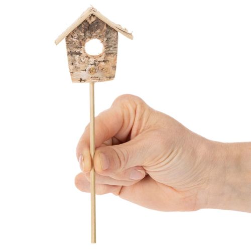Decoratief vogelhuisje, berkenhout, 5 cm, bloemstokjes, 4 stuks | Floristik24.nl