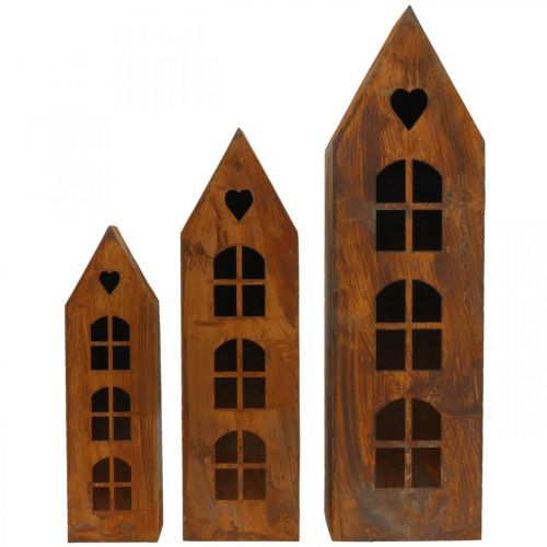 Floristik24 Lantaarnhuis metalen decoratie huis raam patina set van 3
