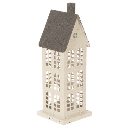 Decoratief metalen huisje met ramen en open haard, 28 cm