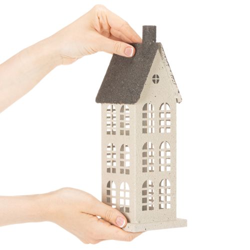 Decoratief metalen huisje met ramen en open haard, 28 cm | Floristik24.nl
