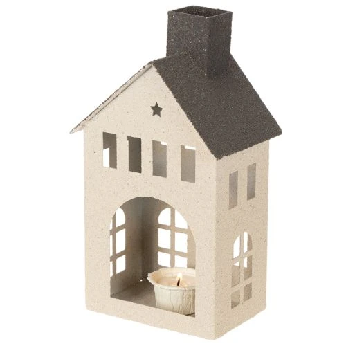 Decoratief metalen huisje met schoorsteen en raam, 24 cm | Floristik24.nl