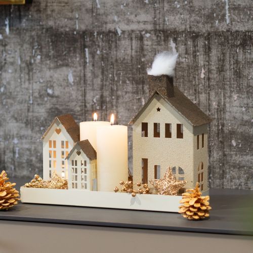 Decoratief metalen huisje met schoorsteen en raam, 24 cm | Floristik24.nl