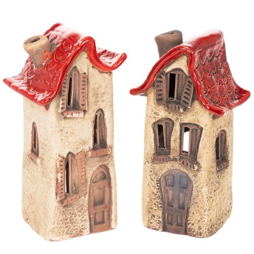 Keramische huisdecoratie met rood dak, verlicht huisje, 15 cm, 2 stuks kopen | Floristik24.nl