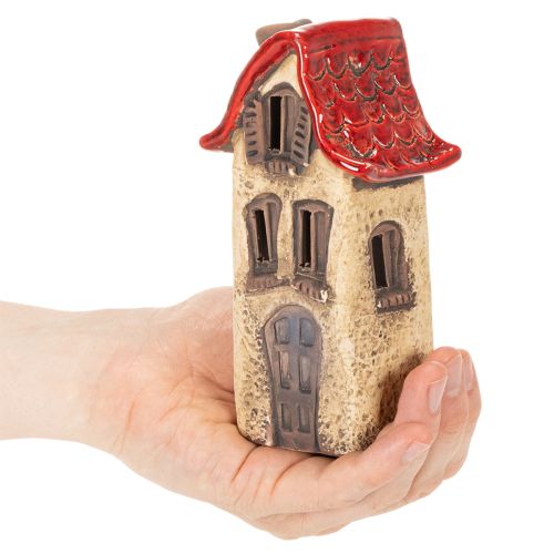 Keramische huisdecoratie met rood dak, verlicht huisje, 15 cm, 2 stuks | Floristik24.nl