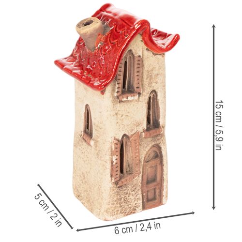 Keramische huisdecoratie met rood dak, verlicht huisje, 15 cm, 2 stuks | Floristik24.nl