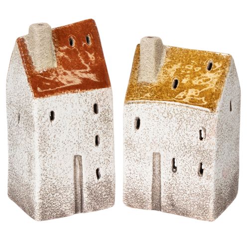 Keramische huisdecoratie met schoorsteen, theelichthuisje, herfst en winter, 13 cm, 2 stuks kopen | Floristik24.nl