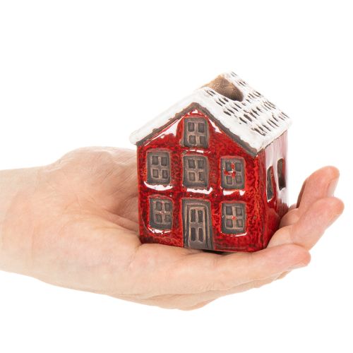 Keramische kaarsenhouder, decoratief huisje met sneeuw voor tafeldecoratie, 7 cm, 2 stuks | Floristik24.nl