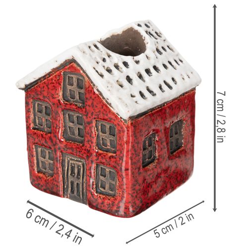 Keramische kaarsenhouder, decoratief huisje met sneeuw voor tafeldecoratie, 7 cm, 2 stuks | Floristik24.nl