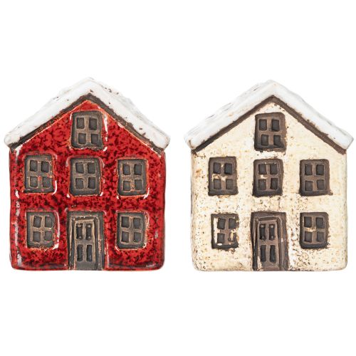 Keramische kaarsenhouder, decoratief huisje met sneeuw voor tafeldecoratie, 7 cm, 2 stuks | Floristik24.nl