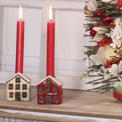 Keramische kaarsenhouder, decoratief huisje met sneeuw voor tafeldecoratie, 7 cm, 2 stuks | Floristik24.nl