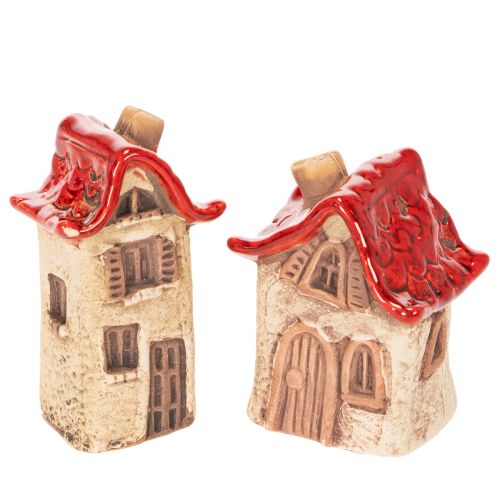Keramische huisjes decoratieset: kleine huisjes met rood dak, 8 cm, 2 stuks kopen | Floristik24.nl