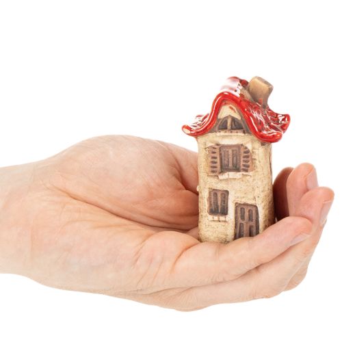 Keramische huisjes decoratieset: kleine huisjes met rood dak, 8 cm, 2 stuks | Floristik24.nl