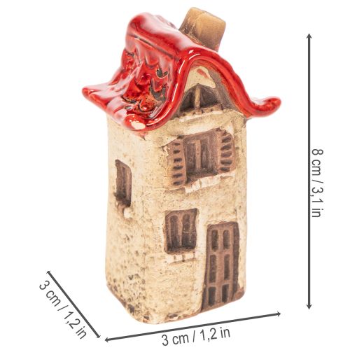 Keramische huisjes decoratieset: kleine huisjes met rood dak, 8 cm, 2 stuks | Floristik24.nl