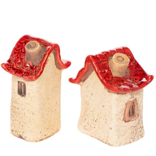 Keramische huisjes decoratieset: kleine huisjes met rood dak, 8 cm, 2 stuks | Floristik24.nl