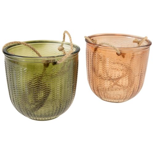 Floristik24 Hangpot glas decoratieve glazen pot retro groen bruin 14,5cm 2st