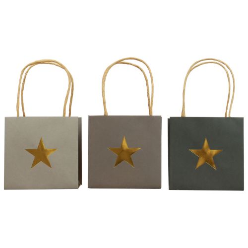 Papieren zakjes met ster en handvat grijs assorti 12×12×12cm 9st