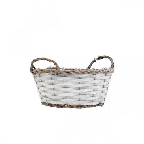 Floristik24 Plantenmand, mand met handvatten, siermand rond wit H9.5cm Ø20cm
