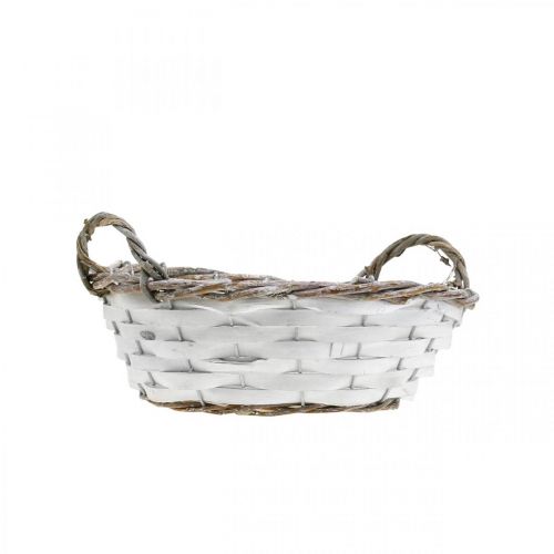Artikel Mand voor opplant, decoratieve mand met handvatten rond wit H8.5cm Ø25cm