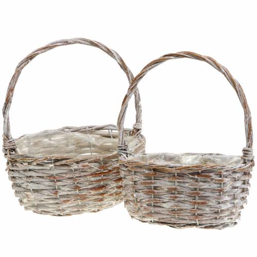 Floristik24 Handvat mand ovaal naturel wit gewassen 22x16 / 19x14cm set van 2