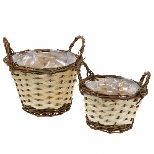 Plantenbak paasmand met handgrepen rond creme, bruin Ø15 / 18cm, set van 2